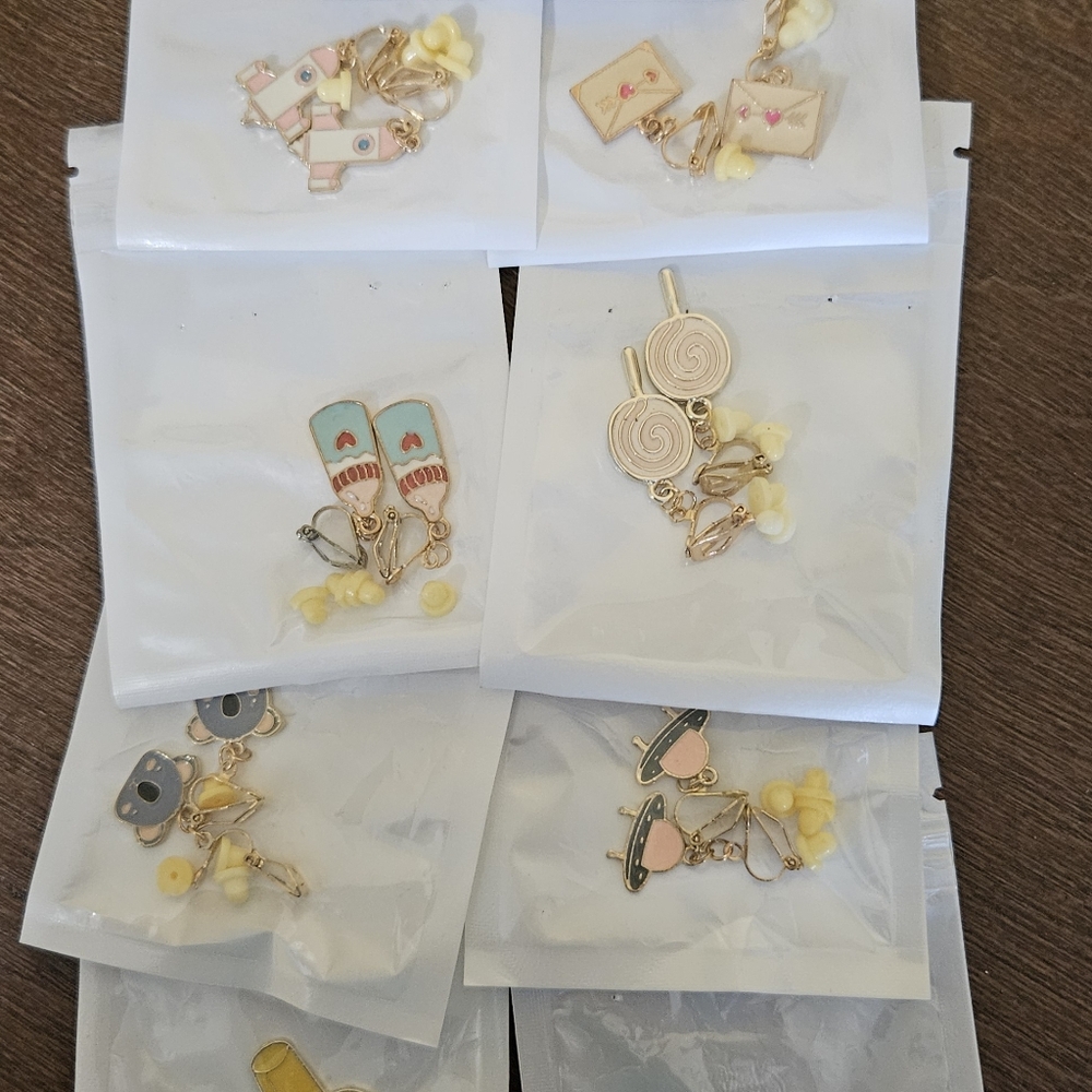 9 sets of little girls clip-on earrings
